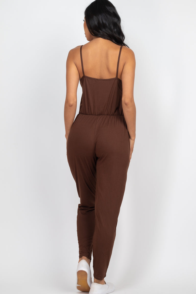 [$3/piece] Solid Spaghetti Strap Elastic Waist Jumpsuit