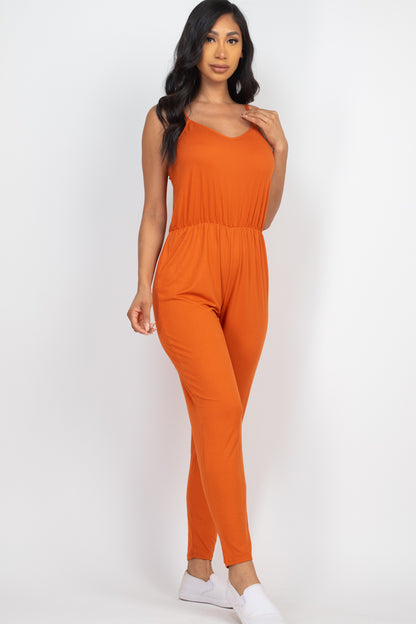 [$3/piece] Solid Spaghetti Strap Elastic Waist Jumpsuit