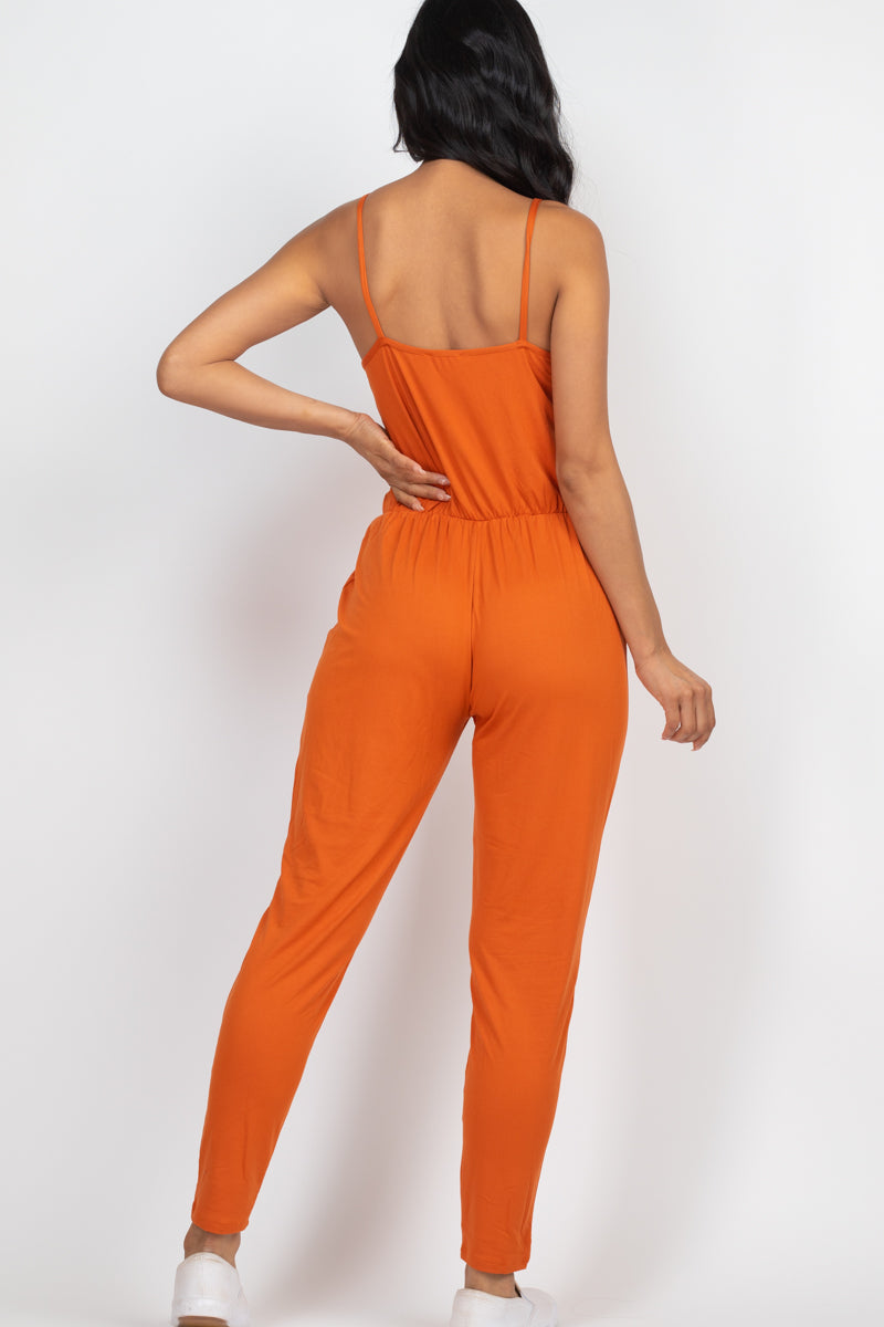 [$3/piece] Solid Spaghetti Strap Elastic Waist Jumpsuit