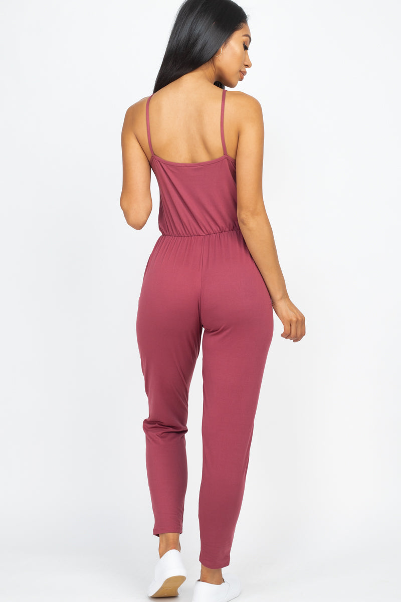 [$3/piece] Solid Spaghetti Strap Elastic Waist Jumpsuit