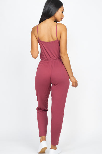 [$3/piece] Solid Spaghetti Strap Elastic Waist Jumpsuit