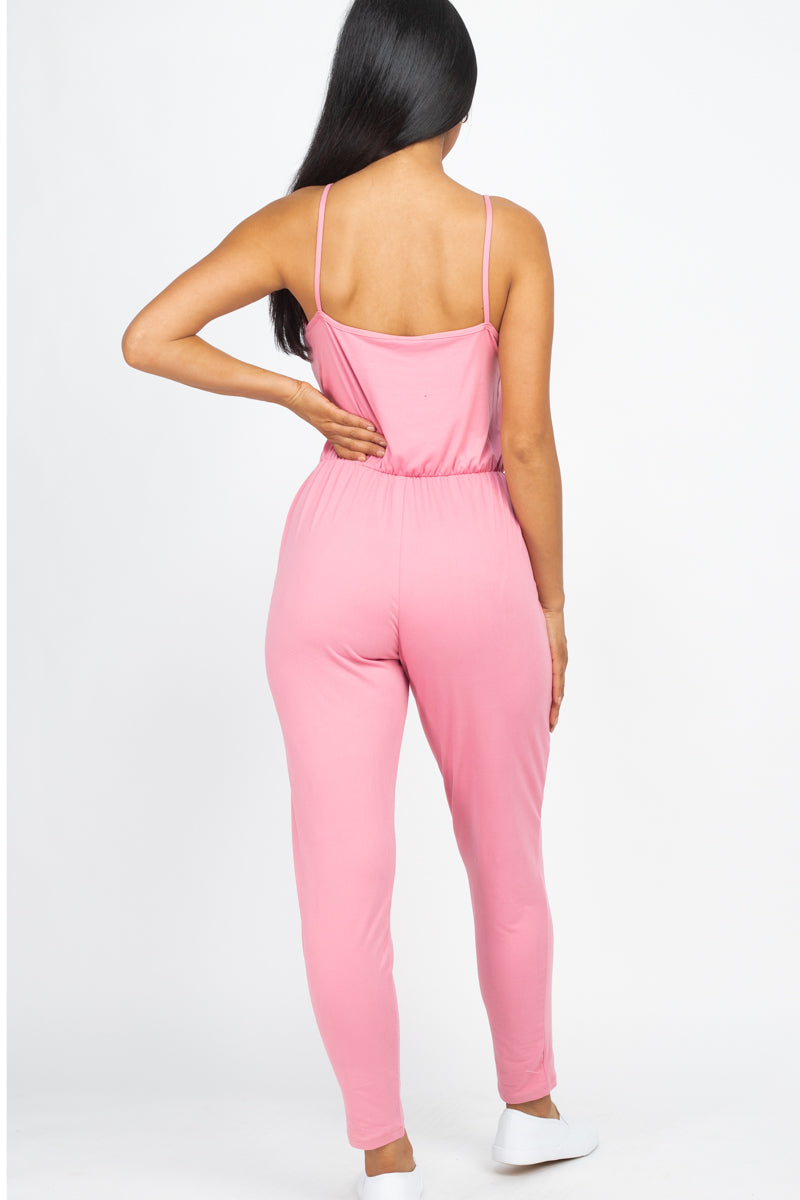 [$3/piece] Solid Spaghetti Strap Elastic Waist Jumpsuit