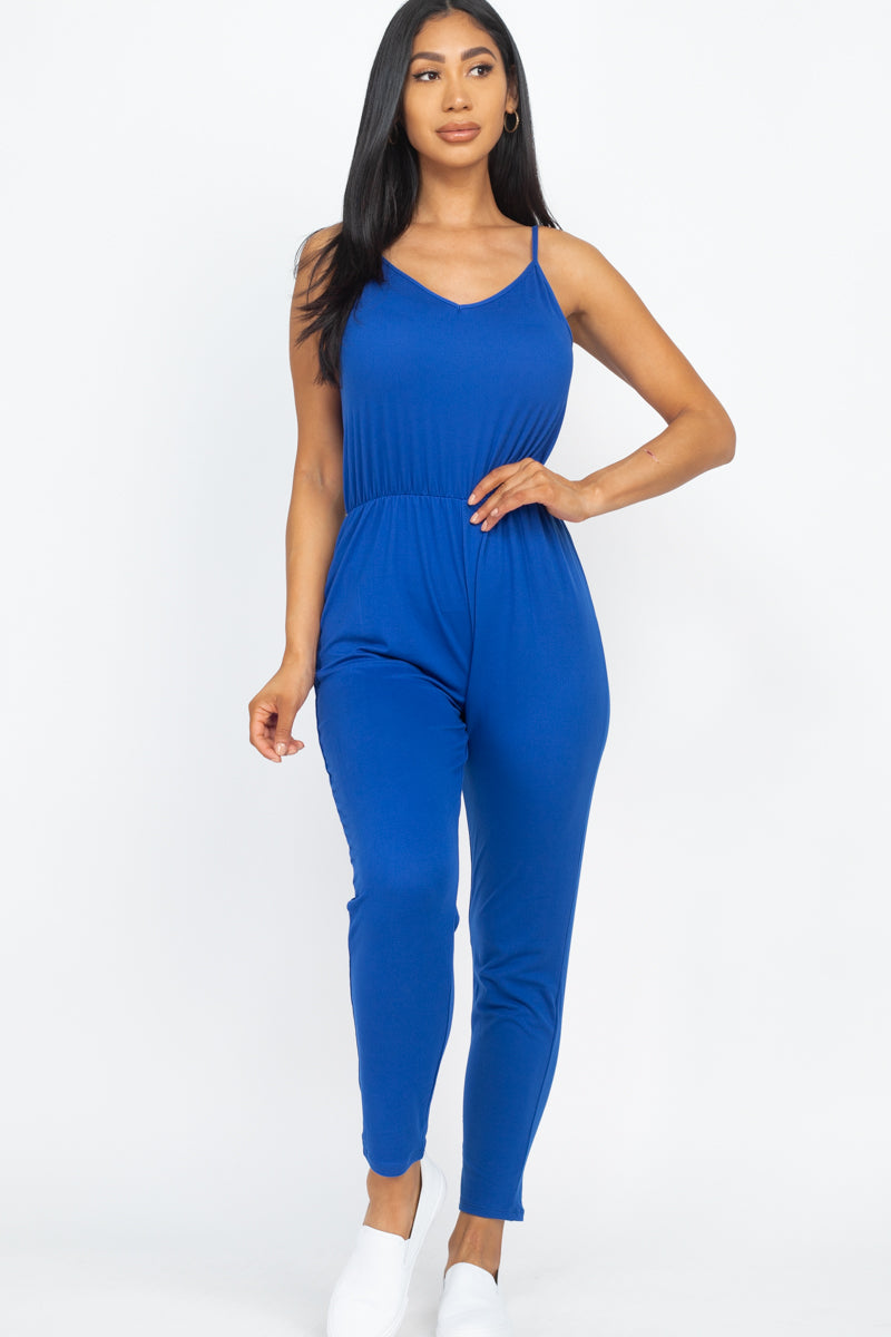 [$3/piece] Solid Spaghetti Strap Elastic Waist Jumpsuit