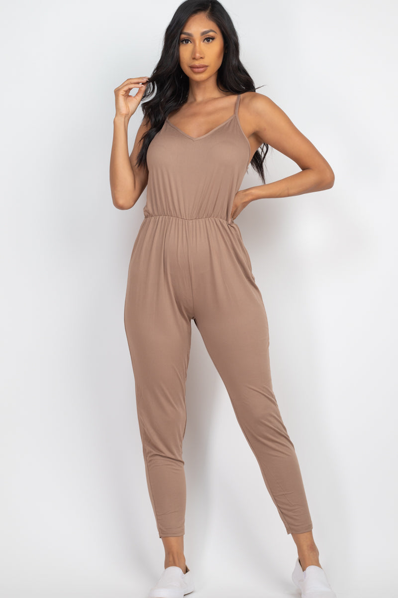 [$3/piece] Solid Spaghetti Strap Elastic Waist Jumpsuit