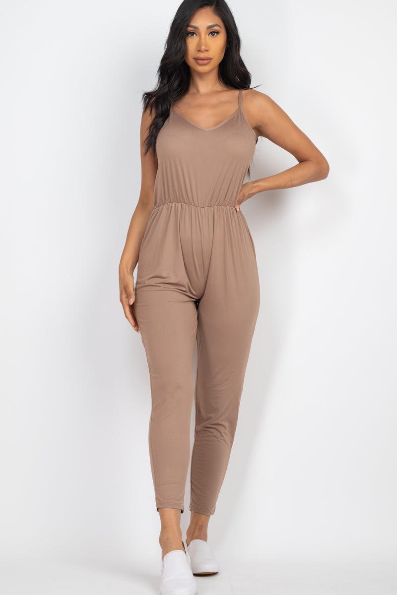 [$3/piece] Solid Spaghetti Strap Elastic Waist Jumpsuit