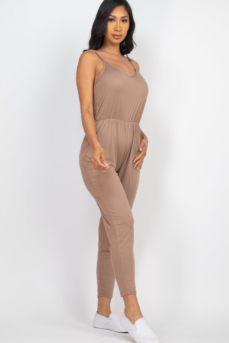 [$3/piece] Solid Spaghetti Strap Elastic Waist Jumpsuit