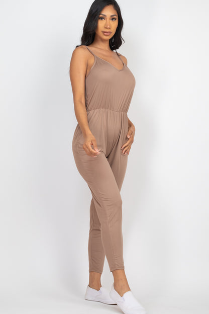 [$3/piece] Solid Spaghetti Strap Elastic Waist Jumpsuit