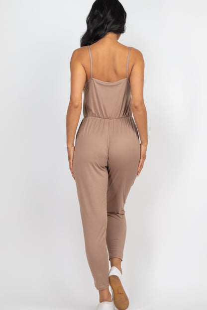 [$3/piece] Solid Spaghetti Strap Elastic Waist Jumpsuit