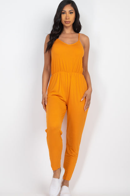 [$3/piece] Solid Spaghetti Strap Elastic Waist Jumpsuit