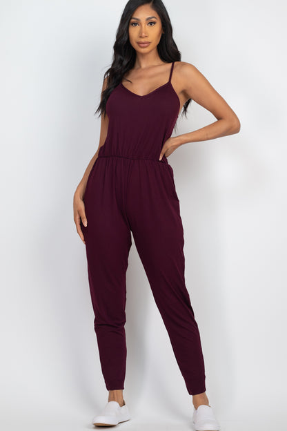 [$3/piece] Solid Spaghetti Strap Elastic Waist Jumpsuit