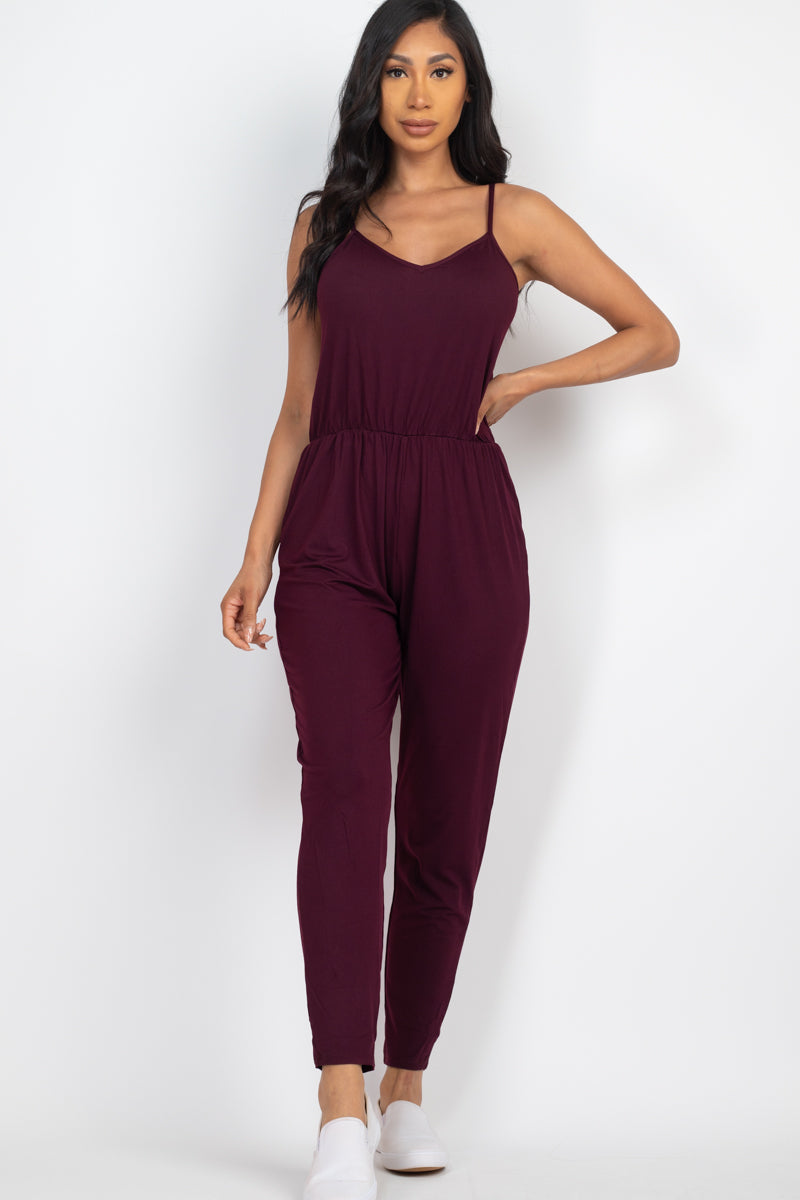 [$3/piece] Solid Spaghetti Strap Elastic Waist Jumpsuit