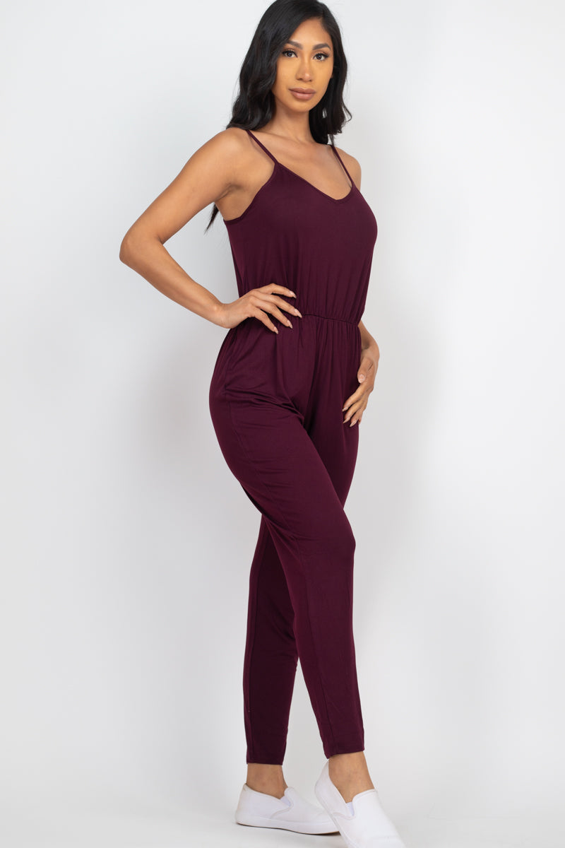 [$3/piece] Solid Spaghetti Strap Elastic Waist Jumpsuit