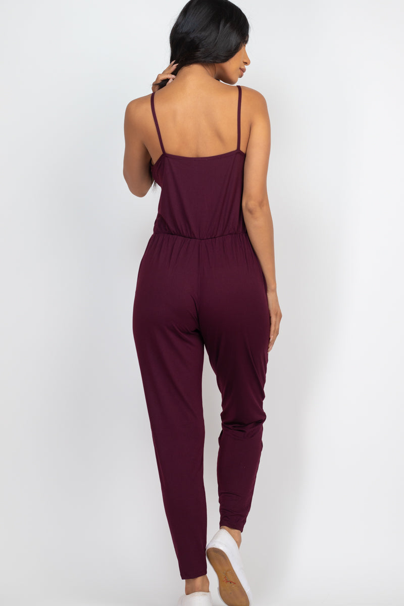 [$3/piece] Solid Spaghetti Strap Elastic Waist Jumpsuit