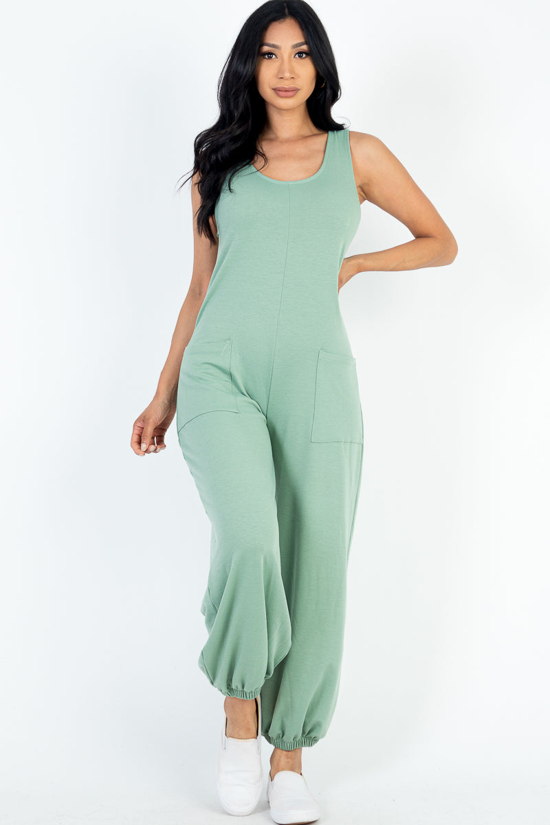 5/piece] Casual Solid French Terry Sleeveless Scoop Neck