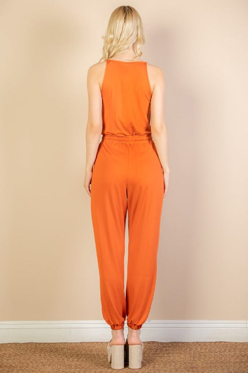 Sleeveless Tie Waist Jumpsuit - Capella Apparel