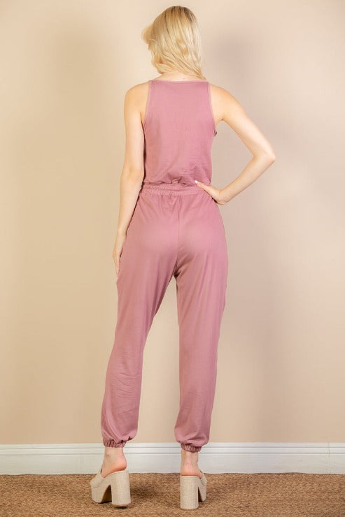 Sleeveless Tie Waist Jumpsuit - Capella Apparel