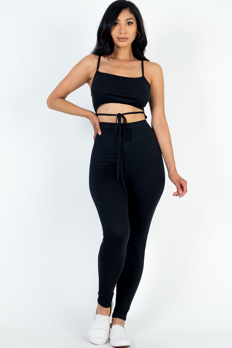 [$3/piece] Solid Tie Front Cut Out Jumpsuit