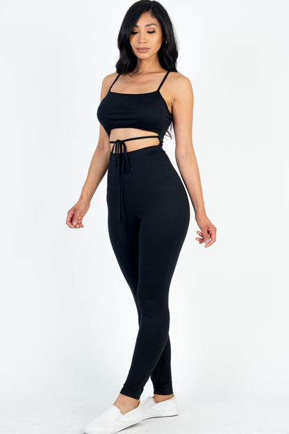 [$3/piece] Solid Tie Front Cut Out Jumpsuit