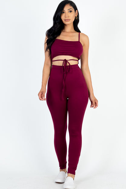 [$3/piece] Solid Tie Front Cut Out Jumpsuit