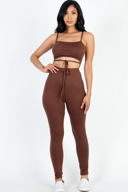 [$3/piece] Solid Tie Front Cut Out Jumpsuit