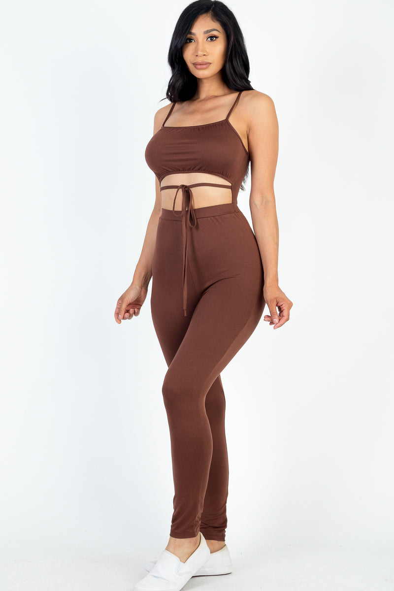 [$3/piece] Solid Tie Front Cut Out Jumpsuit