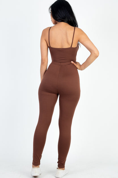 [$3/piece] Solid Tie Front Cut Out Jumpsuit