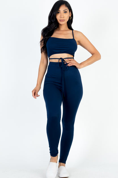 [$3/piece] Solid Tie Front Cut Out Jumpsuit