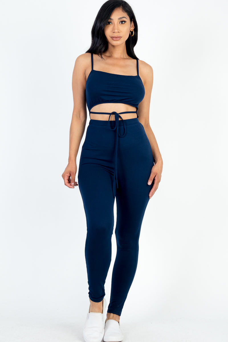 [$3/piece] Solid Tie Front Cut Out Jumpsuit