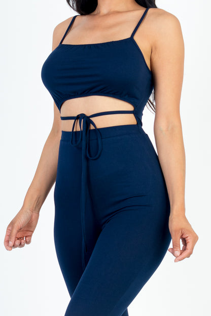 [$3/piece] Solid Tie Front Cut Out Jumpsuit