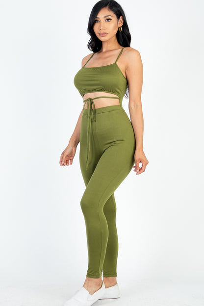 [$3/piece] Solid Tie Front Cut Out Jumpsuit