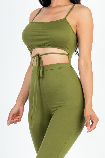 [$3/piece] Solid Tie Front Cut Out Jumpsuit