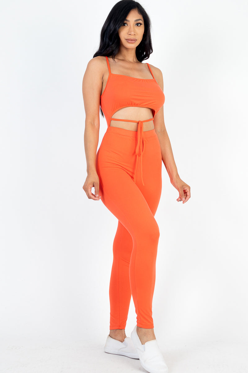 [$3/piece] Solid Tie Front Cut Out Jumpsuit