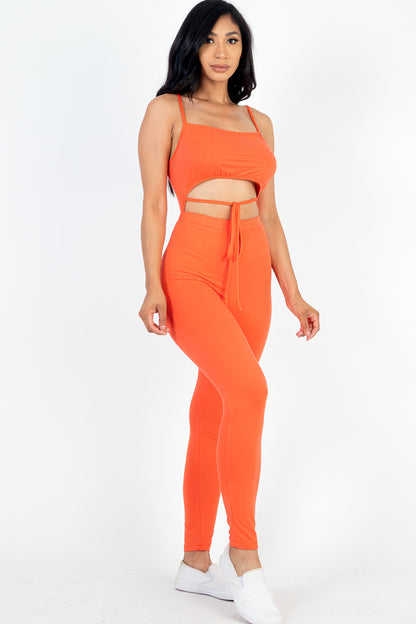 [$3/piece] Solid Tie Front Cut Out Jumpsuit