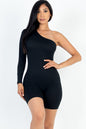 [$3/piece] One Shoulder Solid Color Long Sleeve Romper