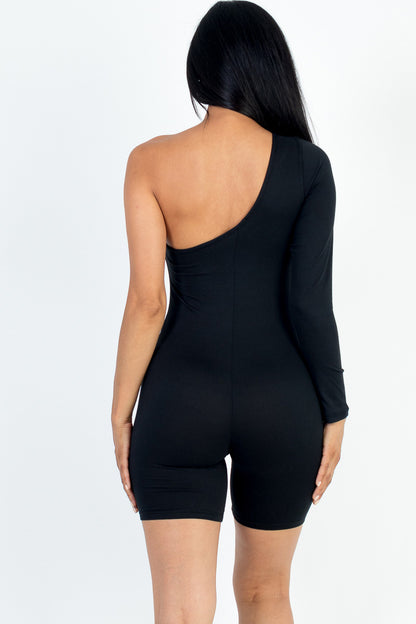 [$3/piece] One Shoulder Solid Color Long Sleeve Romper