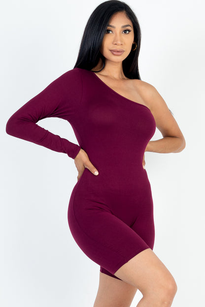 [$3/piece] One Shoulder Solid Color Long Sleeve Romper