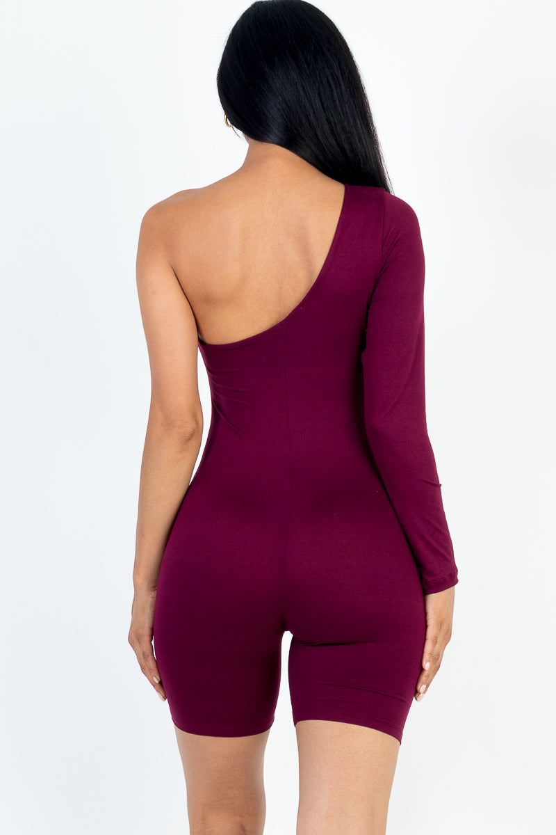 [$3/piece] One Shoulder Solid Color Long Sleeve Romper