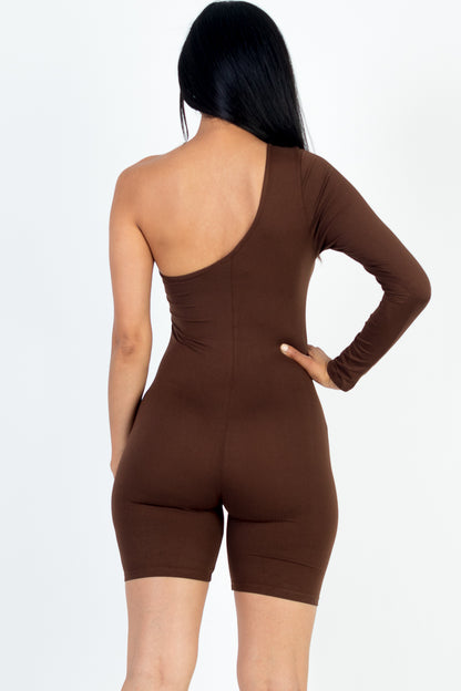 [$3/piece] One Shoulder Solid Color Long Sleeve Romper