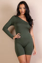 [$3/piece] One Shoulder Solid Color Long Sleeve Romper