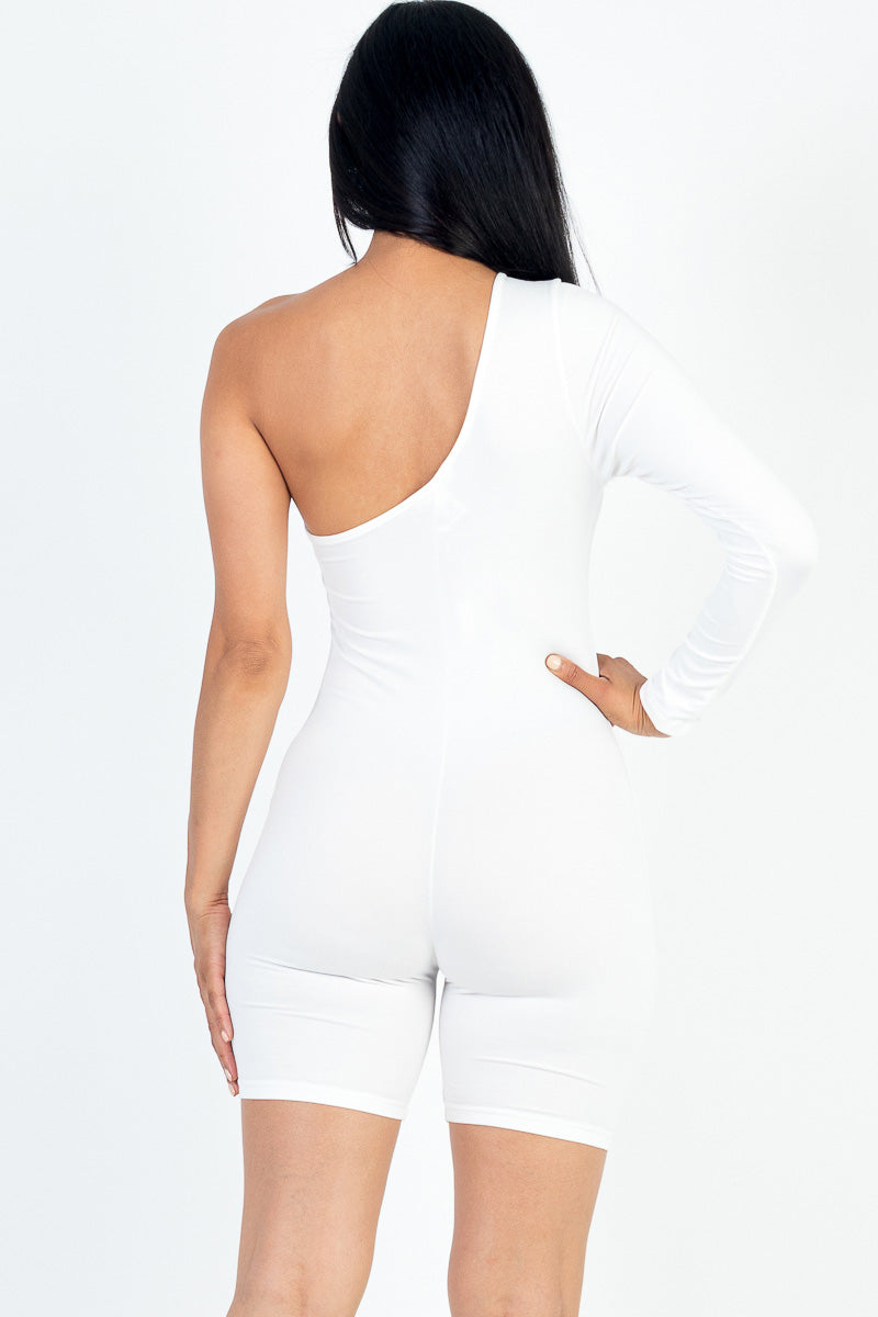 [$3/piece] One Shoulder Solid Color Long Sleeve Romper