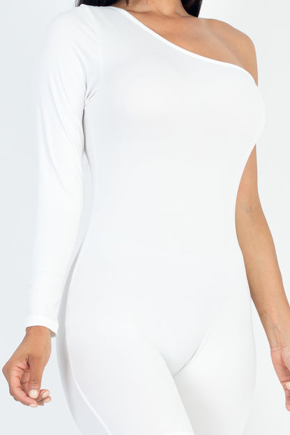 [$3/piece] One Shoulder Solid Color Long Sleeve Romper