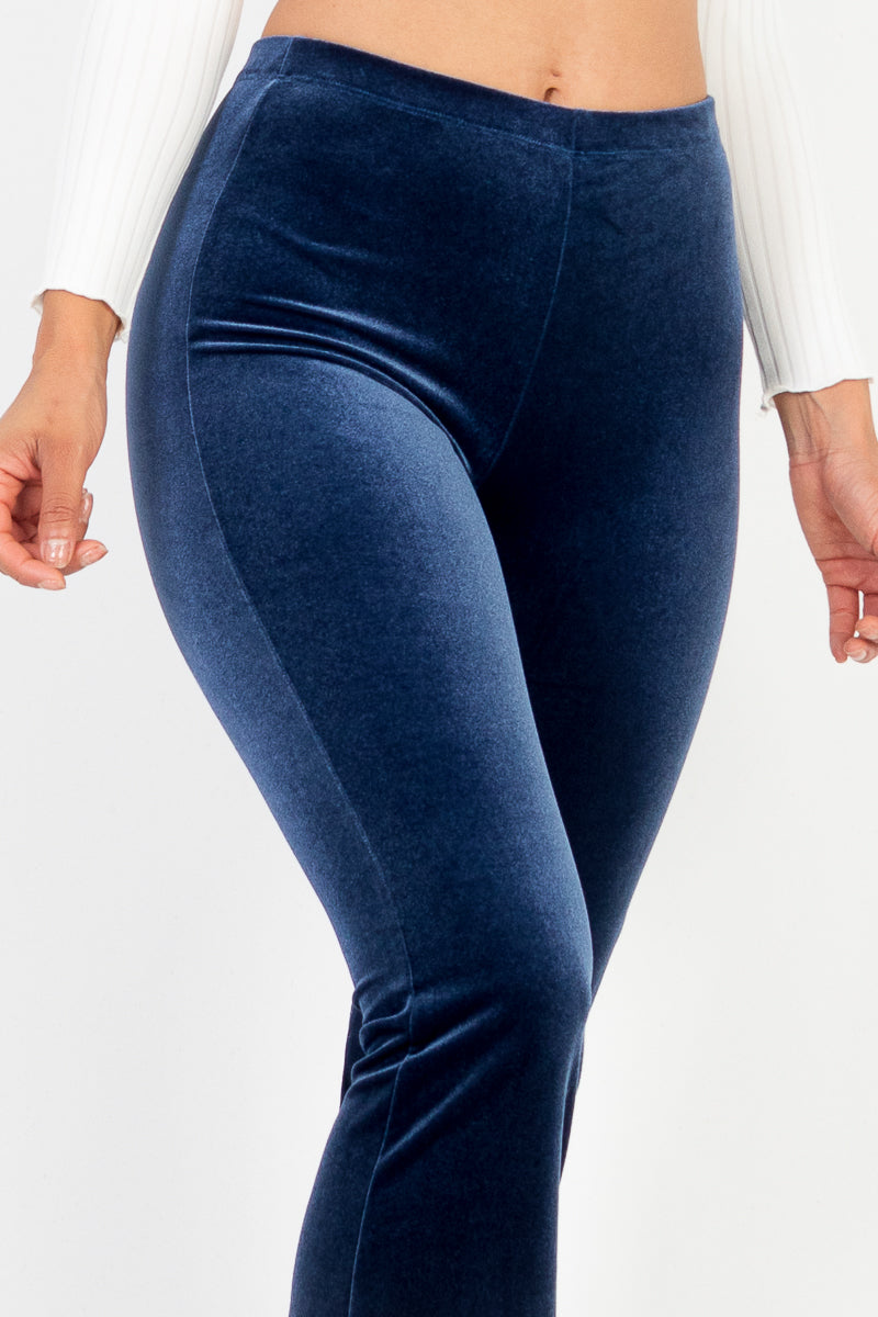 High Waist Solid Velour Flare Pants - Capella Apparel