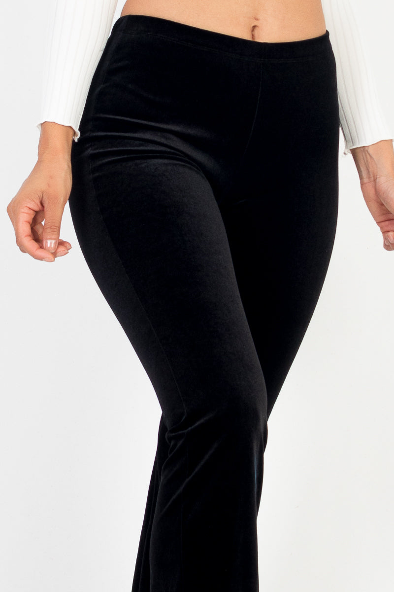 High Waist Solid Velour Flare Pants - Capella Apparel