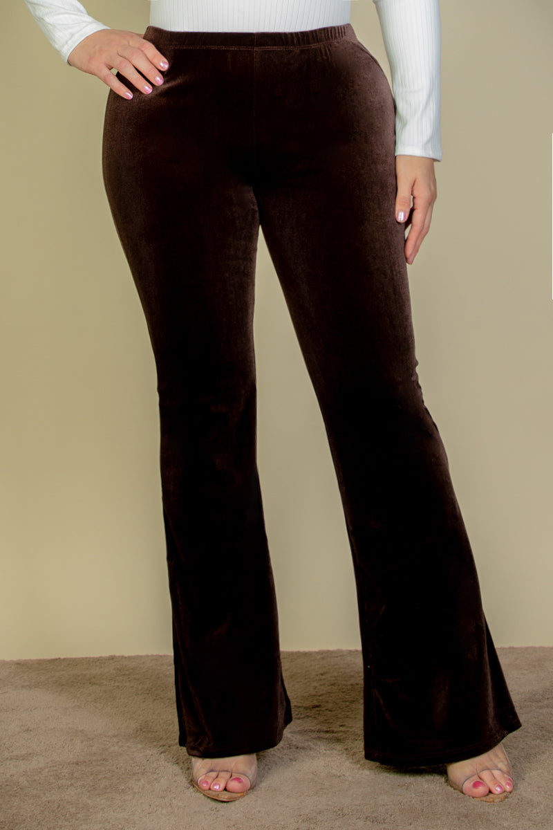 Plus Size High Waist Solid Velour Flare Pants - Capella Apparel