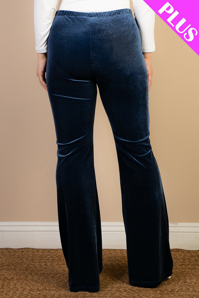 Plus Size High Waist Solid Velour Flare Pants - Capella Apparel