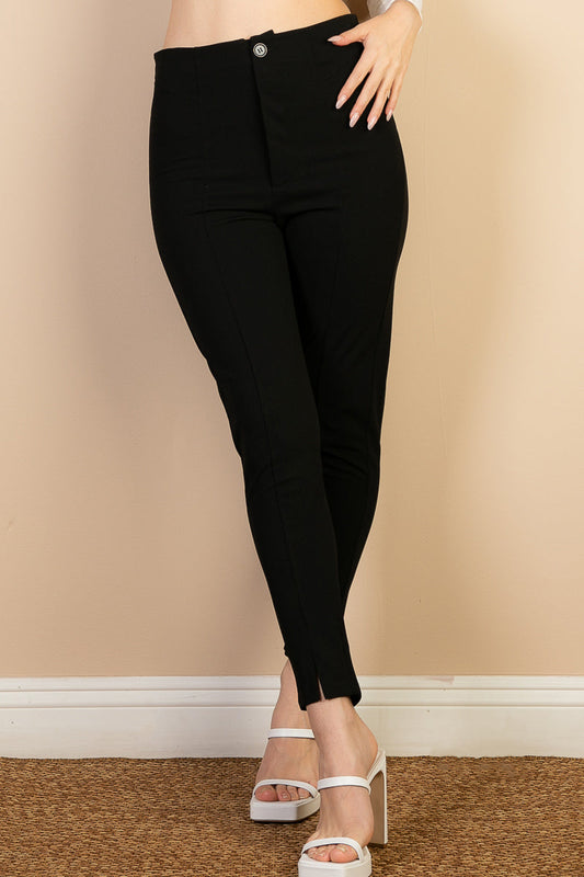 High Waist Slit Hem Skinny Pants - Capella Apparel