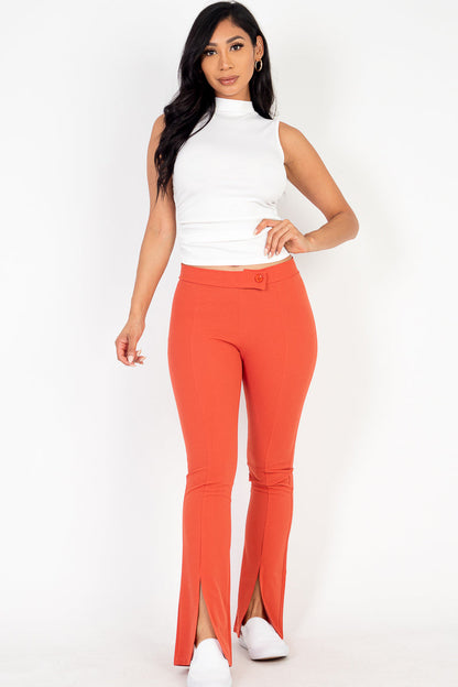 High Waist Slit Hem Slim Pants - Capella Apparel