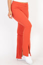 High Waist Slit Hem Slim Pants - Capella Apparel