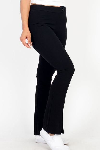 High Waist Slit Hem Slim Pants - Capella Apparel