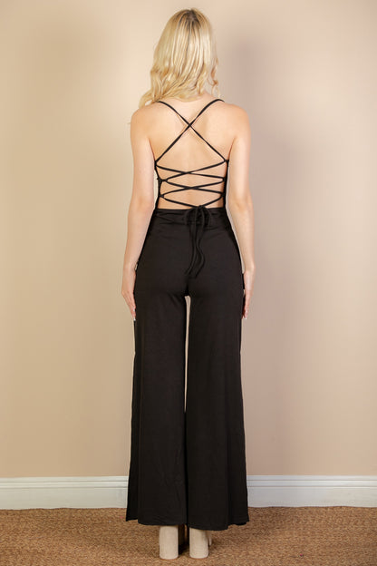 [$4/piece] Ribbed Cowl Neck Backless Split Wide Leg Jumpsuit